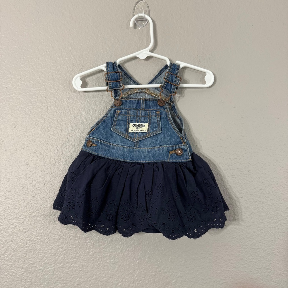 OshKosh B'gosh Girl's Size 3M Blue Denim Eyelet Overall Dress‎ OSH11771-IGP